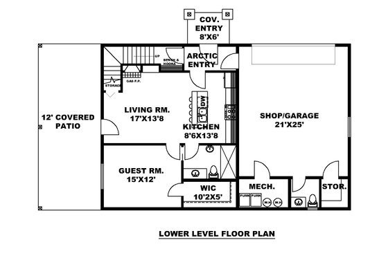 Floor Plan - Lower Floor for Farmhouse House Plan #117-967 - 3 bed, 3.5 bath