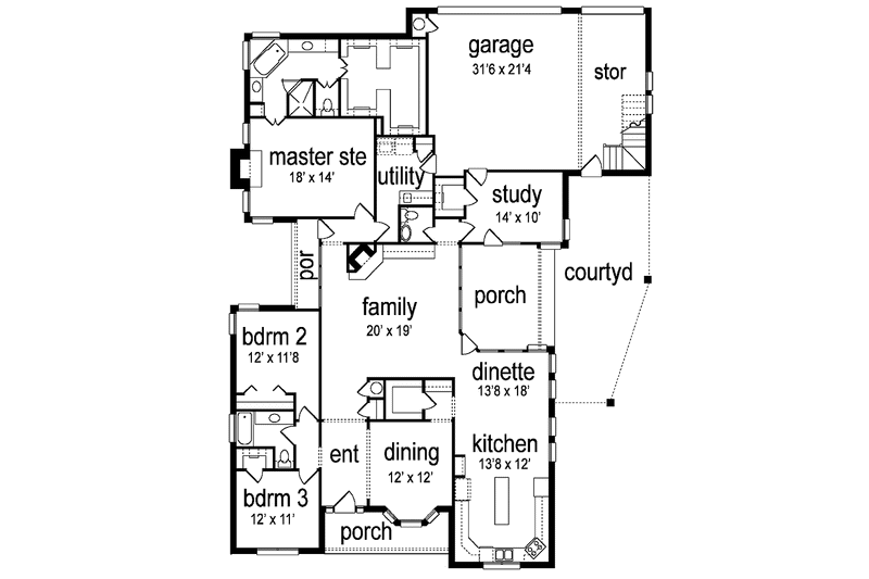 Home Plan - Floor Plan - Main Floor for Colonial House Plan #84-705 - 3 bed, 2.5 bath