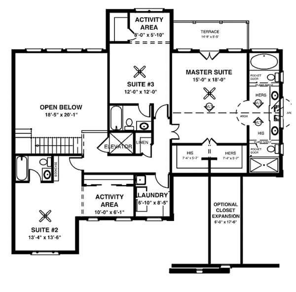 Dream House Plan - Traditional Floor Plan - Upper Floor Plan #56-670