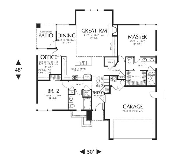 House Plan Design - Ranch Floor Plan - Main Floor Plan #48-599