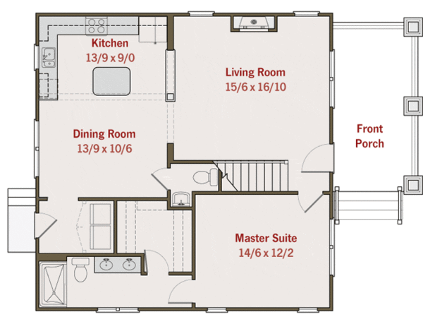 Home Plan - Craftsman style house plan, Bungalow design, main level floor plan