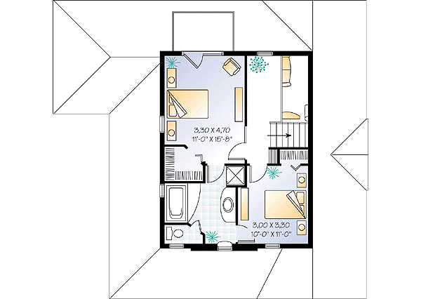 House Blueprint - Country Floor Plan - Upper Floor Plan #23-2164