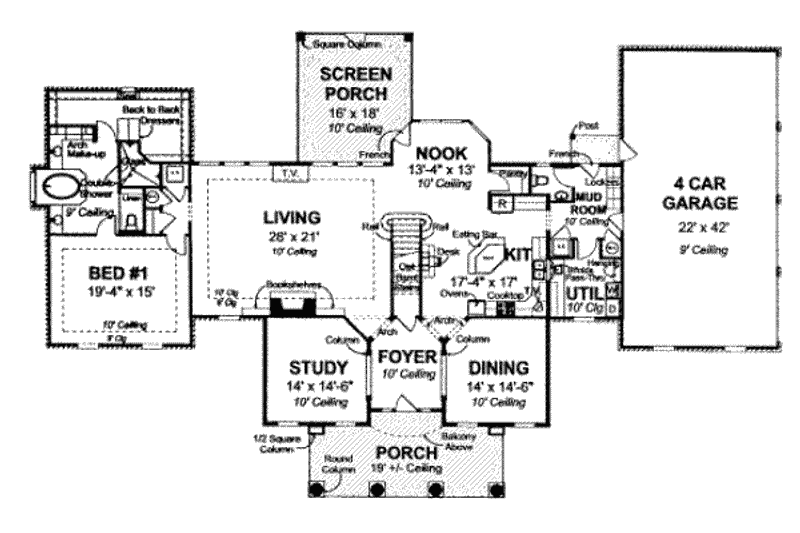 Home Plan - Floor Plan - Main Floor for Colonial House Plan #20-1684 - 4 bed, 5 bath