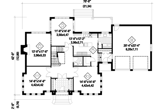 Floor Plan - Main Floor for European House Plan #25-4628 - 4 bed, 2 bath