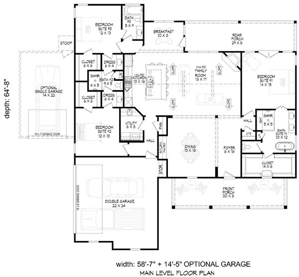 Farmhouse Floor Plan - Main Floor Plan #932-1178