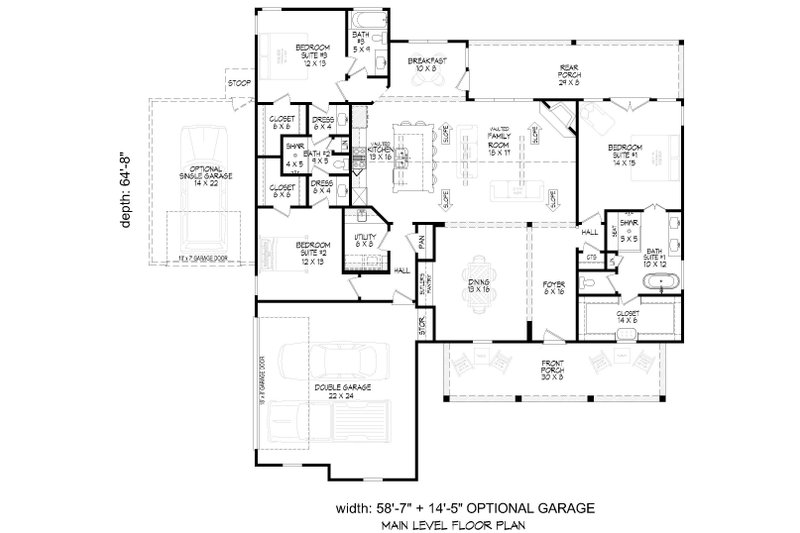Dream House Plan - Floor Plan - Main Floor for Farmhouse House Plan #932-1178 - 3 bed, 3 bath