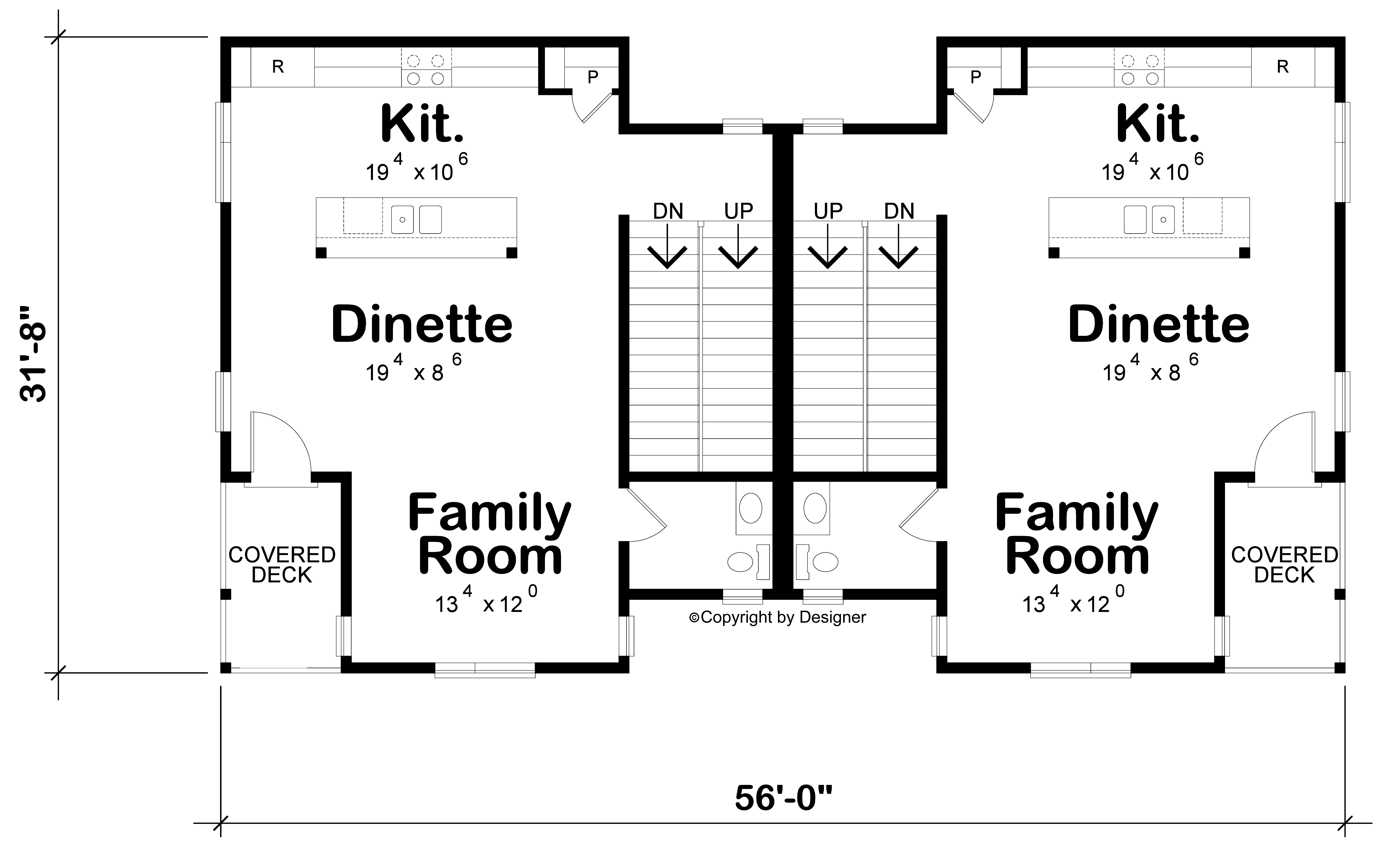 Floor plan for a duplex with an open layout