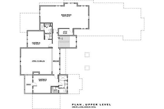 Craftsman style house plan, upper level floor plan