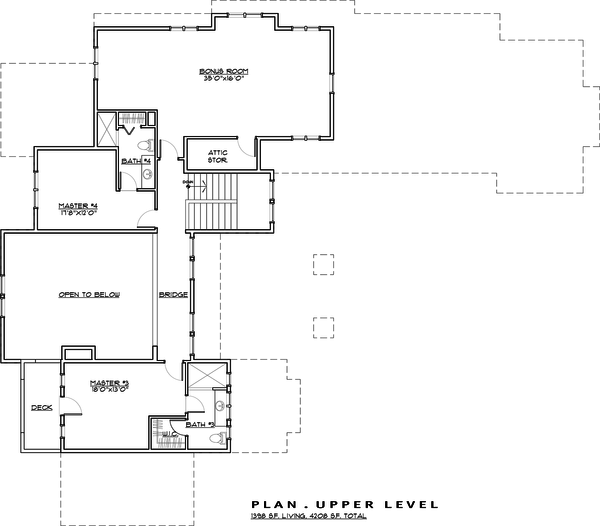 Craftsman style house plan, upper level floor plan