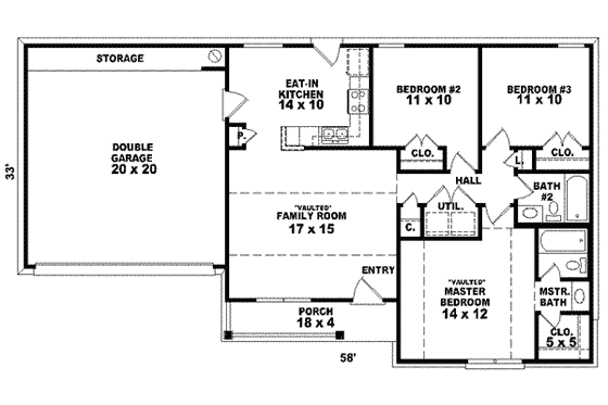 Floor Plan - Main Floor for Ranch House Plan #81-1382 - 3 bed, 2 bath