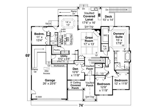 Floor Plan - Main Floor for Craftsman House Plan #124-1220 - 4 bed, 3 bath