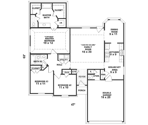 Floor Plan - Main Floor for Traditional House Plan #81-254 - 3 bed, 2 bath