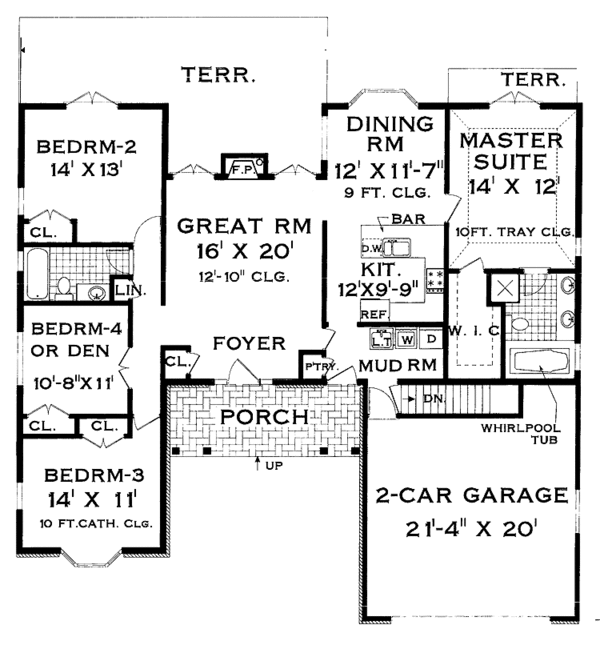 Architectural House Design - Ranch Floor Plan - Main Floor Plan #3-266