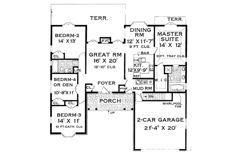 Architectural House Design - Floor Plan - Main Floor for Ranch House Plan #3-266 - 4 bed, 2 bath