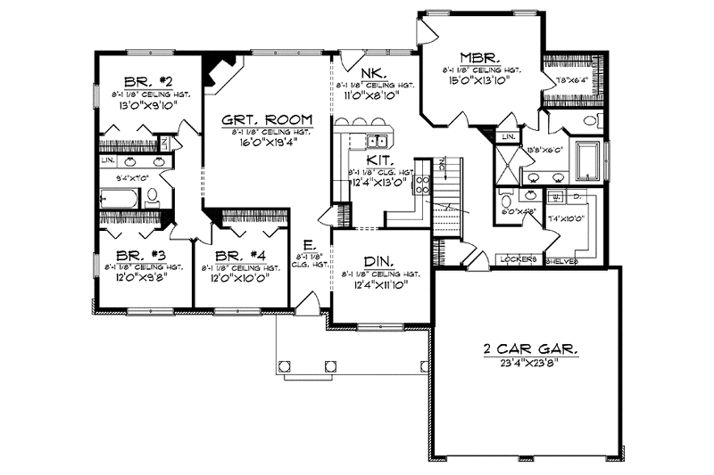Architectural House Design - Floor Plan - Main Floor for Ranch House Plan #70-1356 - 4 bed, 2.5 bath