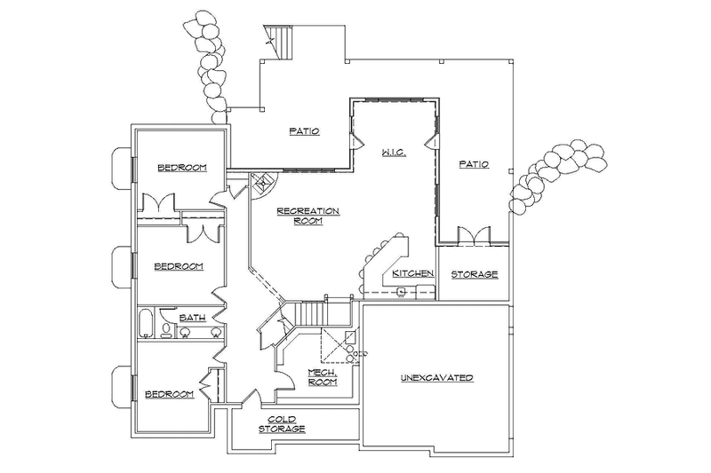 House Blueprint - Floor Plan - Lower Floor for Ranch House Plan #945-102 - 2 bed, 3 bath