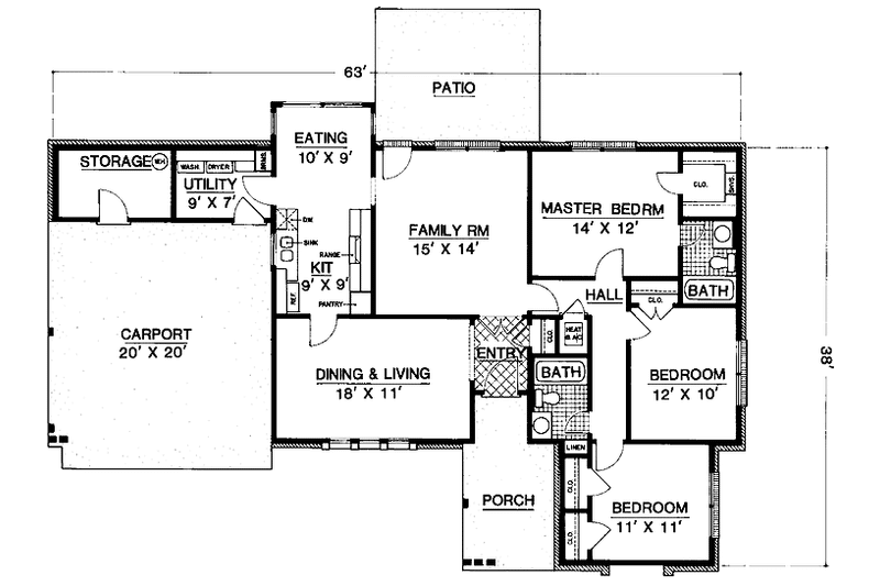 Home Plan - Floor Plan - Main Floor for Ranch House Plan #45-553 - 3 bed, 2 bath