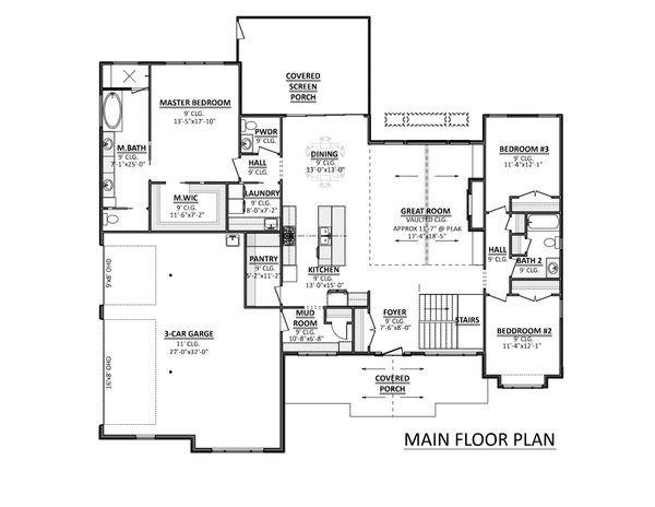 House Design - Floor Plan - Main Floor for Country House Plan #1089-40 - 3 bed, 2.5 bath