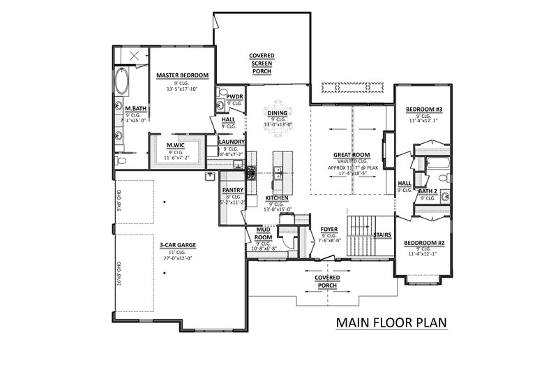 Dream House Plan - Floor Plan - Main Floor for Country House Plan #1089-40 - 3 bed, 2.5 bath
