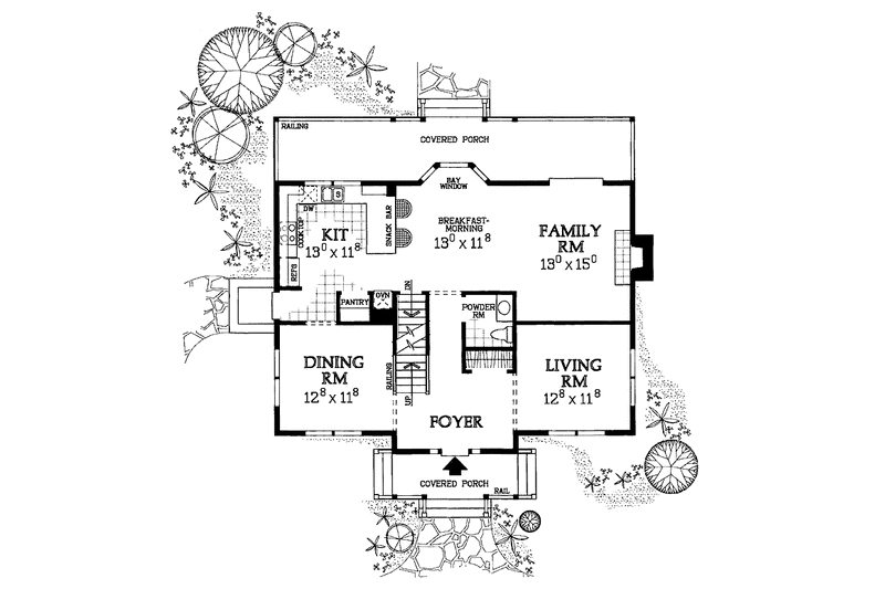 House Blueprint - Floor Plan - Main Floor for Country House Plan #72-1082 - 4 bed, 2.5 bath