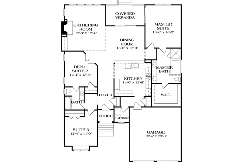 Architectural House Design - Floor Plan - Main Floor for Ranch House Plan #453-213 - 3 bed, 2 bath