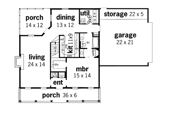 Floor Plan - Main Floor for Traditional House Plan #45-116 - 3 bed, 2 bath