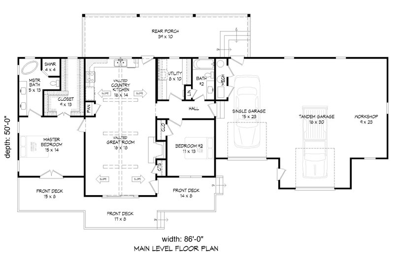 House Blueprint - Floor Plan - Main Floor for Country House Plan #932-170 - 2 bed, 2 bath