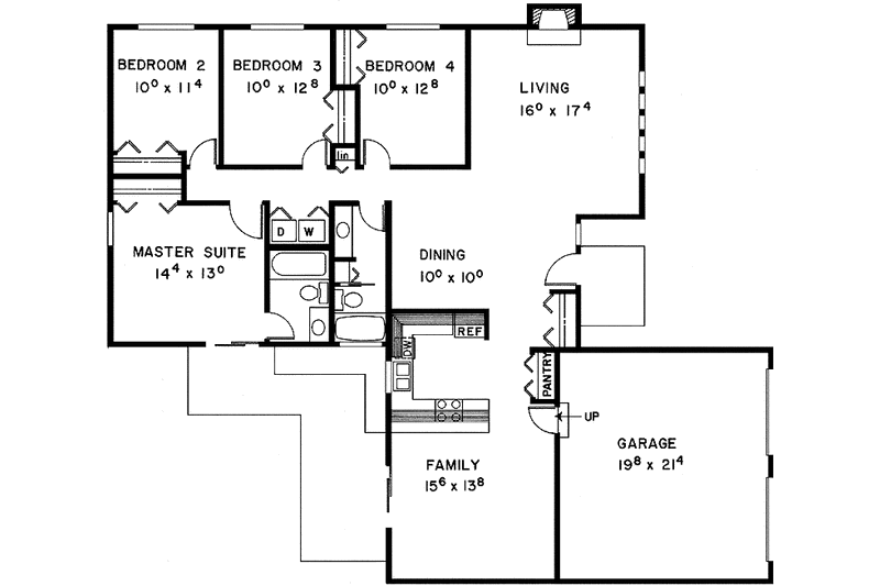 Home Plan - Floor Plan - Main Floor for Contemporary House Plan #60-772 - 4 bed, 2 bath