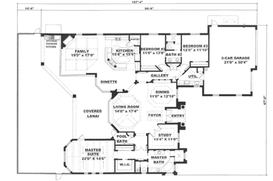Floor Plan - Main Floor for European House Plan #27-259 - 3 bed, 2.5 bath