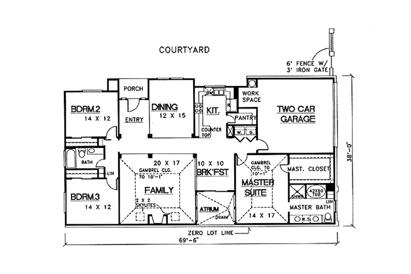 House Blueprint - Floor Plan - Main Floor for Ranch House Plan #974-17 - 3 bed, 2 bath