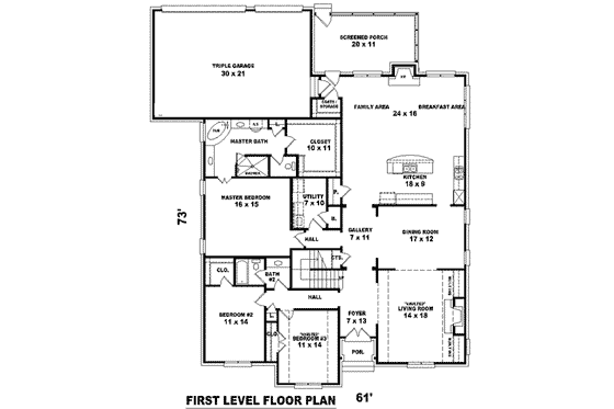 Floor Plan - Main Floor for European House Plan #81-1300 - 3 bed, 2 bath