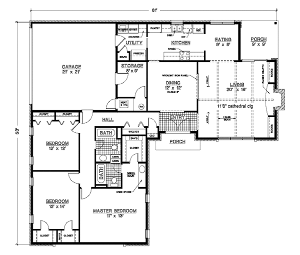 House Plan Design - Ranch Floor Plan - Main Floor Plan #45-500
