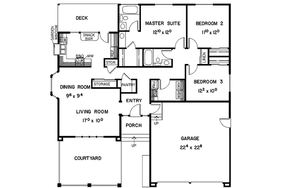Floor Plan - Main Floor for Contemporary House Plan #60-817 - 3 bed, 2 bath