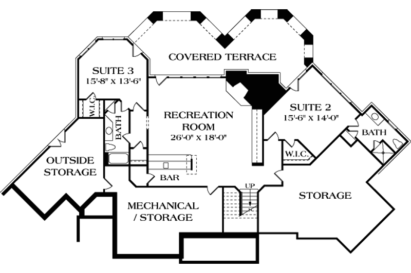 House Blueprint - Floor Plan - Lower Floor for Craftsman House Plan #453-43 - 3 bed, 3.5 bath