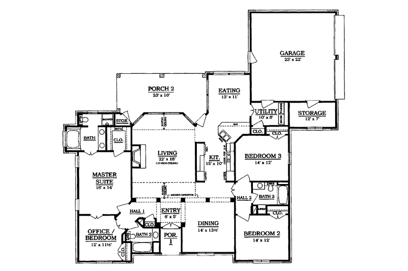 House Plan Design - Floor Plan - Main Floor for Country House Plan #14-258 - 4 bed, 3 bath