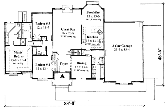 Floor Plan - Main Floor for Traditional House Plan #75-168 - 3 bed, 2.5 bath