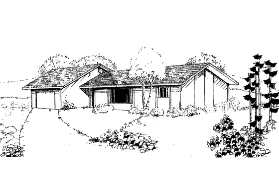 Exterior - Front Elevation 3 for Ranch House Plan #60-850 - 3 bed, 1 bath