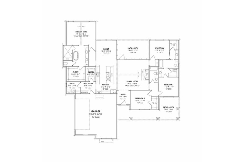 Architectural House Design - Floor Plan - Main Floor for Country House Plan #1096-164 - 4 bed, 3 bath