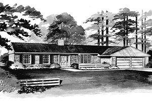 Home Plan - Exterior - Front Elevation for Ranch House Plan #72-513 - 3 bed, 2 bath