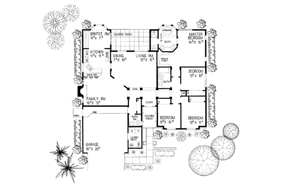 Floor Plan - Main Floor for Adobe / Southwestern House Plan #72-915 - 4 bed, 2.5 bath