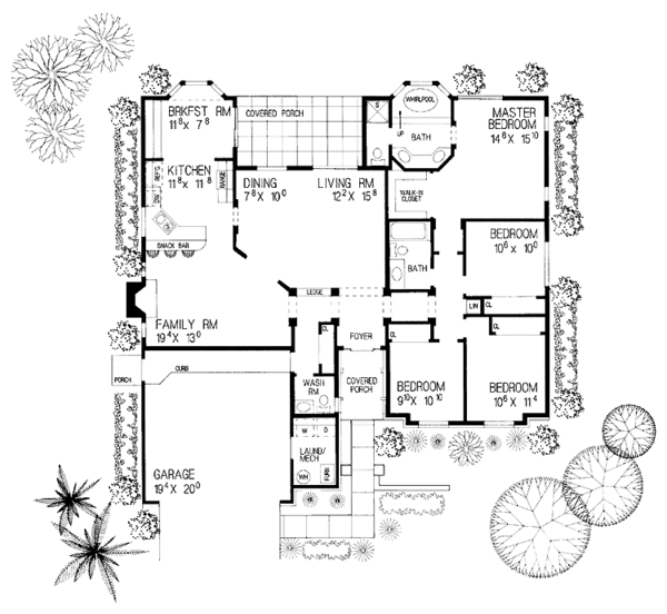 House Blueprint - Adobe / Southwestern Floor Plan - Main Floor Plan #72-915