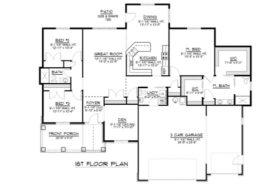 Floor Plan - Main Floor for Ranch House Plan #1064-34 - 3 bed, 2.5 bath