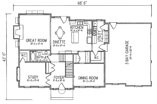 House Design - Colonial Floor Plan - Main Floor Plan #994-23