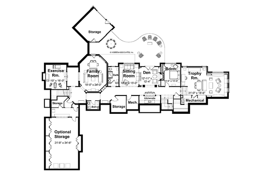 Floor Plan - Lower Floor for Country House Plan #928-24 - 4 bed, 3 bath