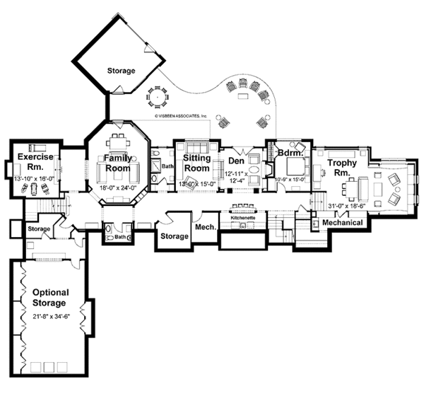Country Floor Plan - Lower Floor Plan #928-24