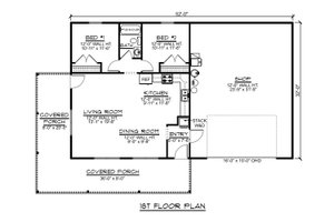 Floor Plan - Main Floor for Barndominium House Plan #1064-299 - 2 bed, 1 bath