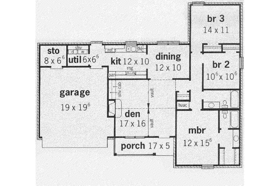 Floor Plan - Main Floor for Traditional House Plan #16-113 - 3 bed, 2 bath