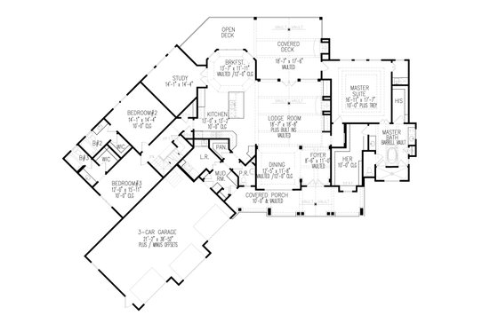 Floor Plan - Main Floor for Farmhouse House Plan #54-430 - 3 bed, 3.5 bath