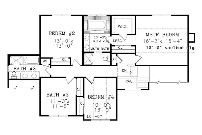 House Blueprint - Floor Plan - Upper Floor for Country House Plan #456-104 - 4 bed, 2.5 bath