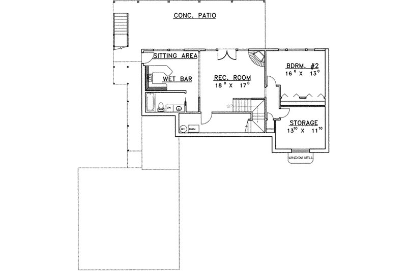 Architectural House Design - Floor Plan - Lower Floor for Modern House Plan #117-351 - 2 bed, 2.5 bath